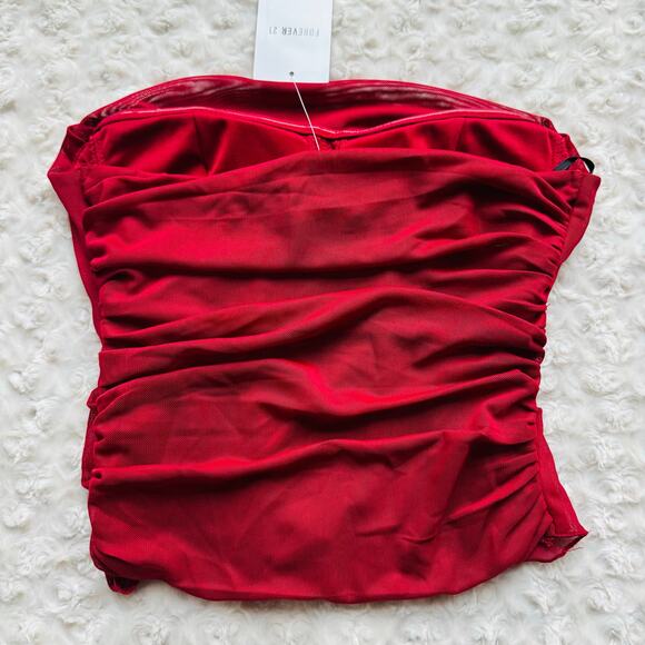 Forever 21 Women Red & Burgundy Ruch Corset Bustier Strapless Tube Top Small NEW - Picture 7 of 10